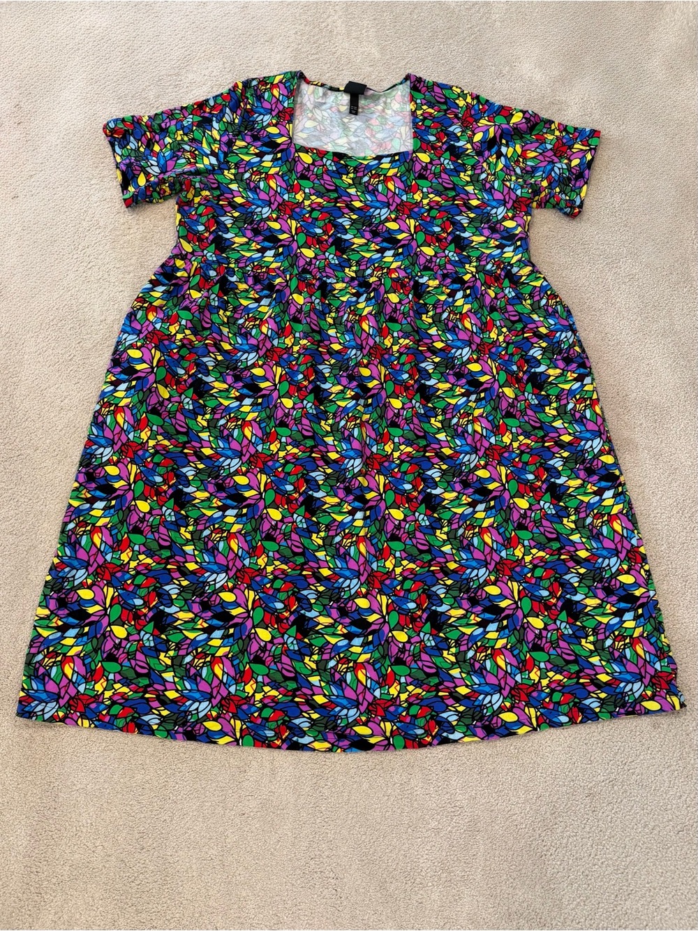 Ulla Popken Vibrant Stain-Glass Colorful Knit Midi T-Shirt Dress 16/18 Pocket